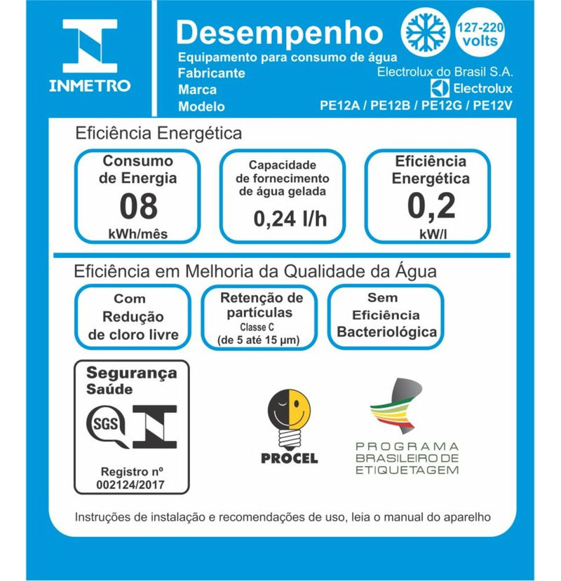 Purificador de Água Gelada Fria e Natural Eletronico Placa Compacto Electrolux PE12B com Filtro Carvão 6 meses ou 3000L Painel Touch Branco