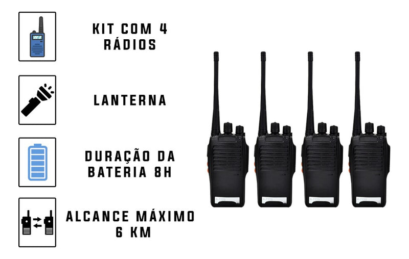 Kit 4 Radios Comunicador 777s 16canais Profissional O Melhor Bandas De Freqüência Bf777s Cor Preto