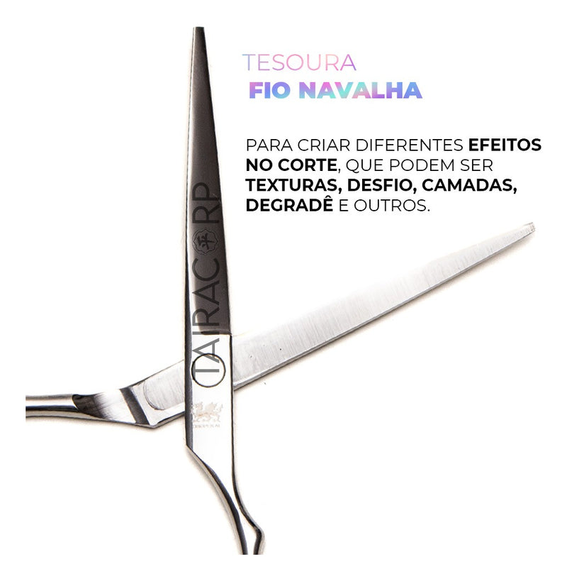 Kit 3 Tesouras Profissionais Fio Laser Navalha E Desfiadeira Cor Cromado Obopekal