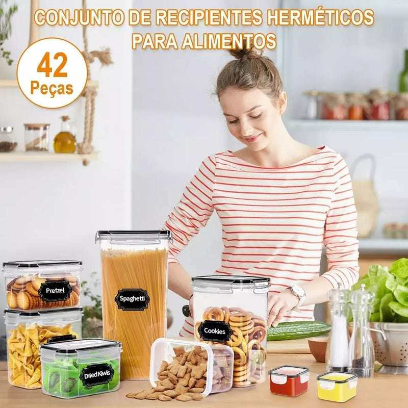 Kit 42 Potes Herméticos Mantimentos Plásticos Com Tampa