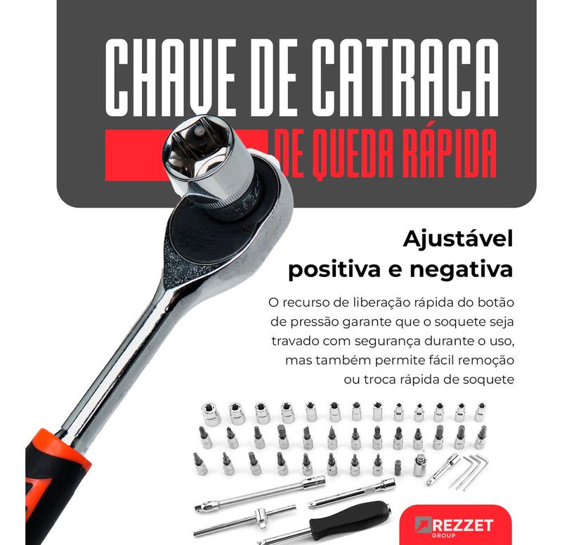 Jogo Combo Kit De Chave De Fenda Philips Soquete 46 Peças Aço Crv 1/4 Maleta Vermelho