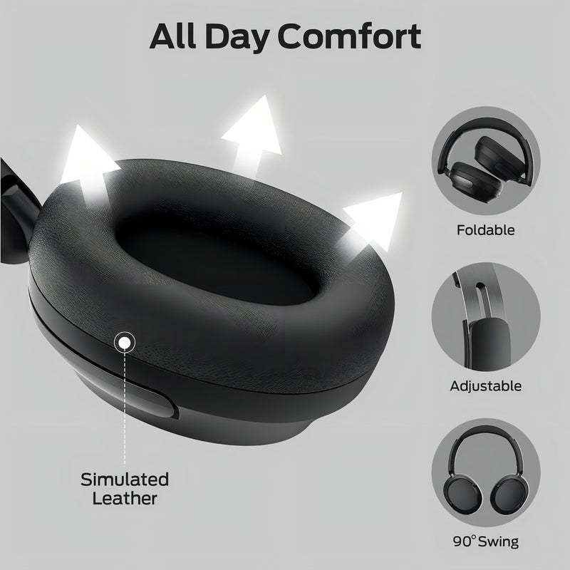 Fones de ouvido sem fio para jogos com cancelamento de ruído ativo e microfone Bluetooth 5.4, 70 horas de duração da bateria, design dobrável, leve e confortável, ideal para viagens. Monster E87 Black