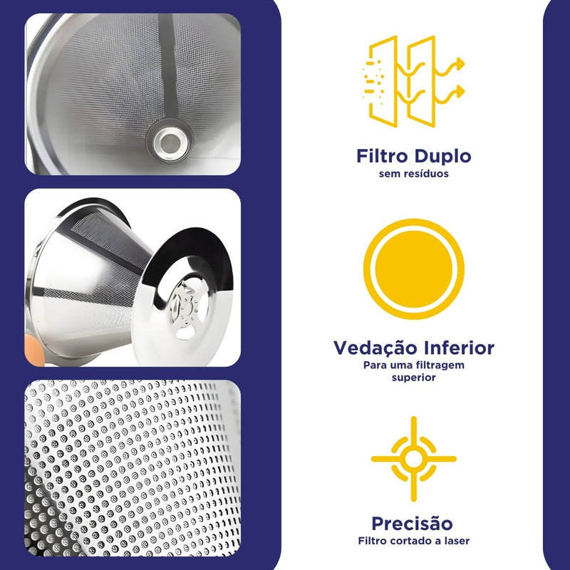Coador Filtro de Café 103 Peneira Aço Inox Sem Uso de Papel