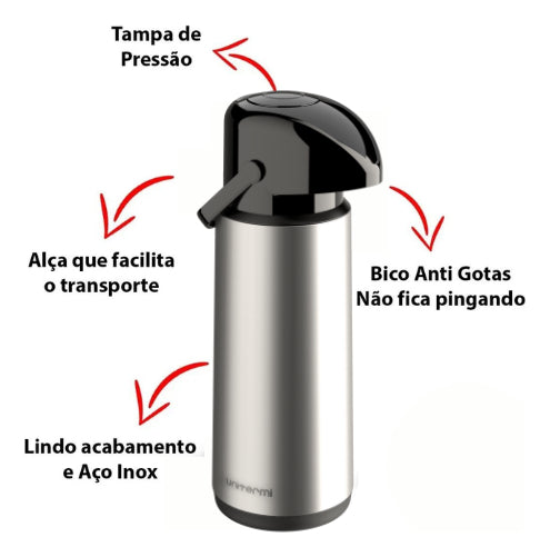 Garrafa térmica Unitermi de vidro 1L inoxidável