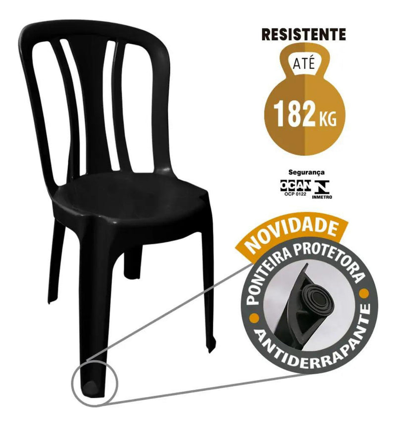 Cadeira De Plástico Resistente Área De Lazer Preta Liso