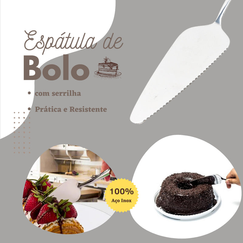 Espátula Pá P/ Cortar Bolo Tortas Doces C/ Serra Em Aço Inox Cor Aço Inox