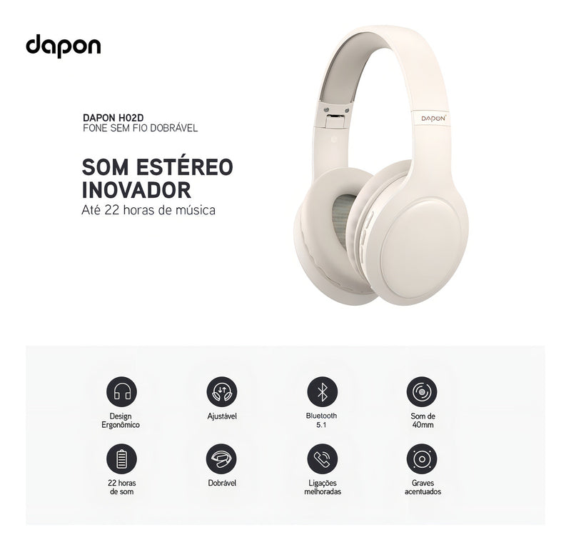 Fone De Ouvido Headphone Dapon H02d Bluetooth 5.1 Com Microfone Cor Preto
