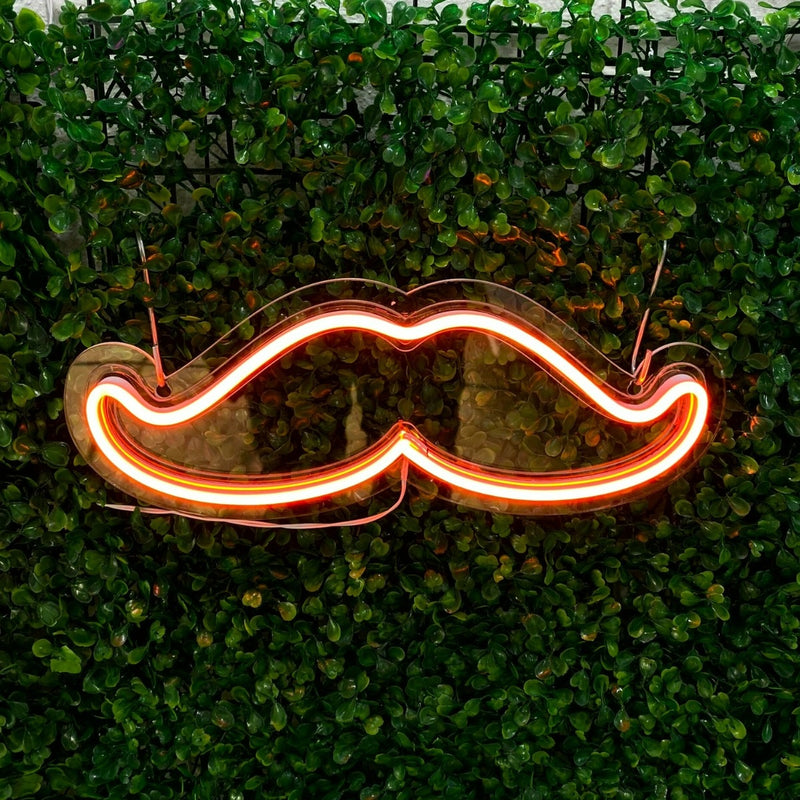 Painel Neon Bigode Moustache Barbearia Iluminação 32 Cm
