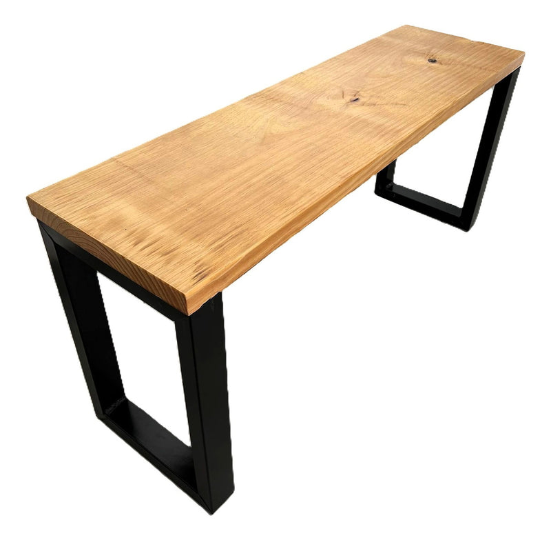 Banco Industrial Rústico Acento Madeira Maciça Pinus E Aço 100cm - Beauty Móveis