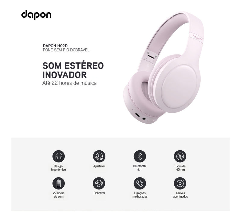 Fone De Ouvido Headphone Dapon H02d Bluetooth 5.1 Microfone Cor Bege