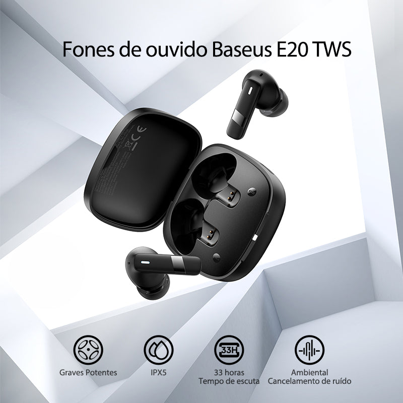 Fone De Ouvido Baseus Sem Fio Bowie E20 Bluetooth 5.3 Cor Preto