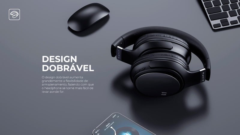 Headset Gamer Havit H630bt Bluetooth 5.3 On-ear 3d 55h Cor Azul