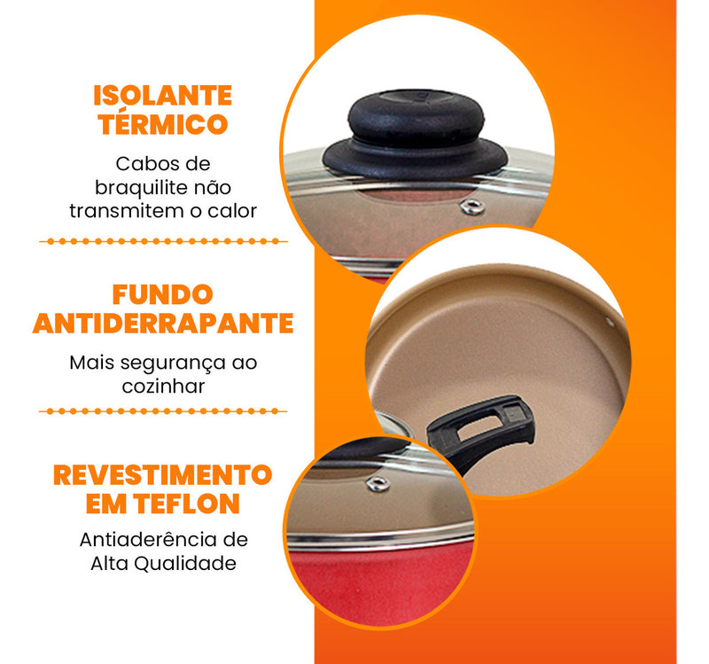 Jogo De Panelas Antiaderente 9 Peças Teflon Várias Cores
