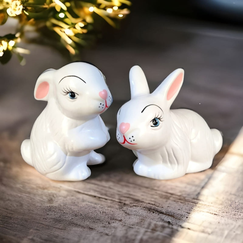 Casal De Coelho Enfeite E Decoração De Jardim Ceramica Cor Branco