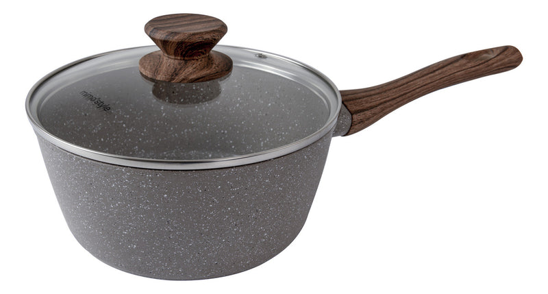 Jogo de panelas de cozinha Mimo Style Cook Fundo de Tripla Indução com 10 peças de alumínio marmol vanila