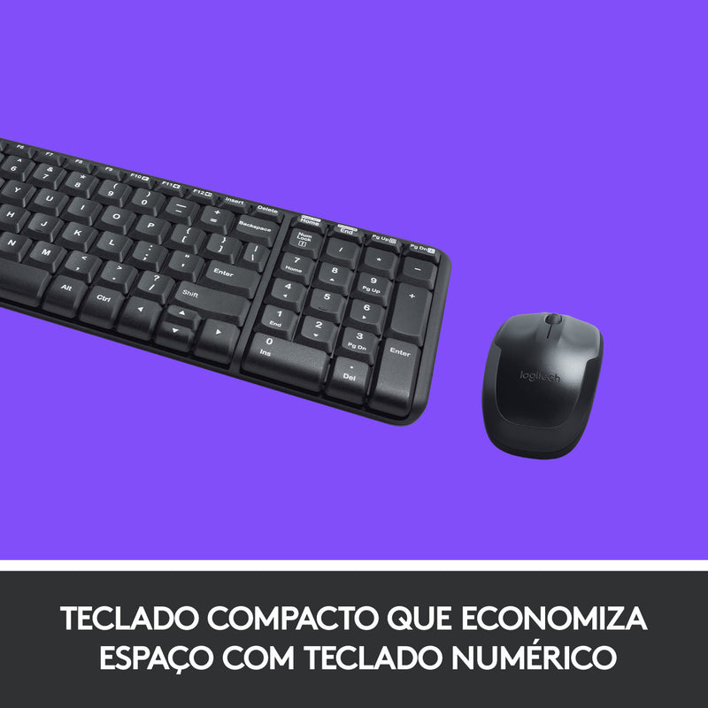 Combo Teclado e Mouse sem fio Logitech MK220 Layout ABNT2