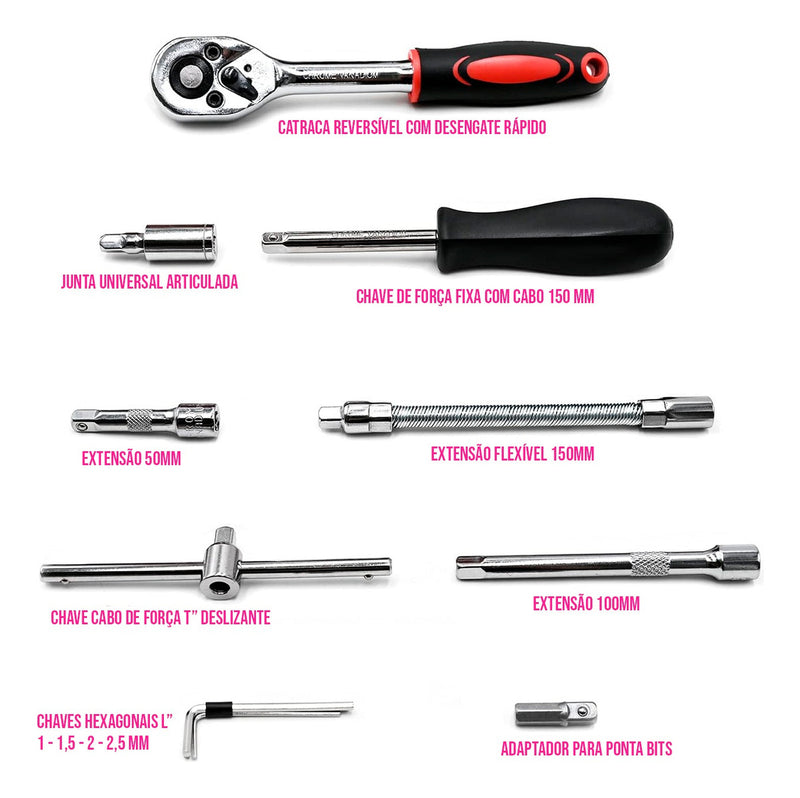 Kit De Ferramentas 46 Peças Chaves Phillips Fenda Torque
