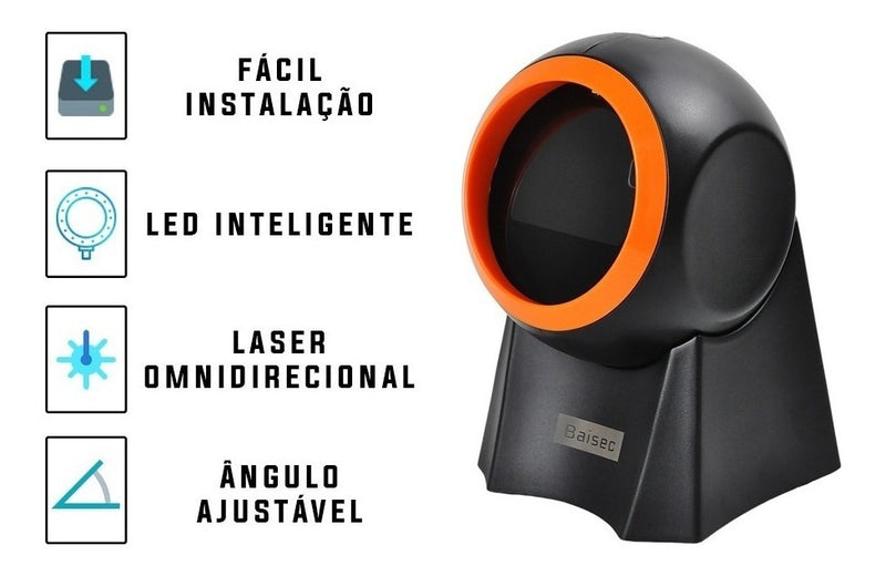 Leitor De Código De Barras Fixo Pdv Usb 1d 2d Qr Code Baisec Cor Preto