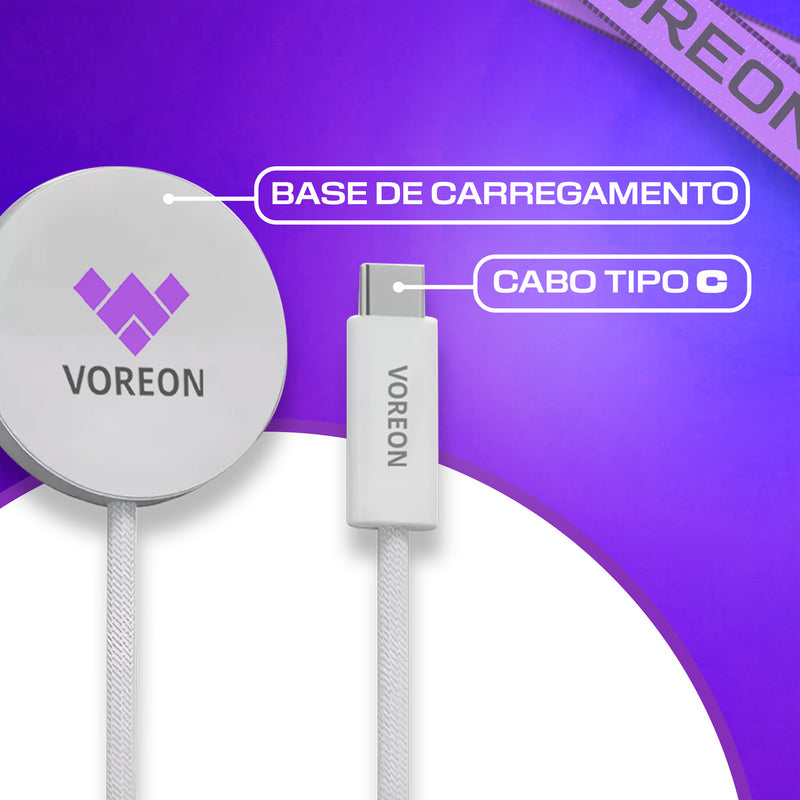 Cabo Magnetico Voreon Carregador Compatível com Relógio Apple Watch Series 2 3 4 5 6 Indução Smartwatch Cor Branco