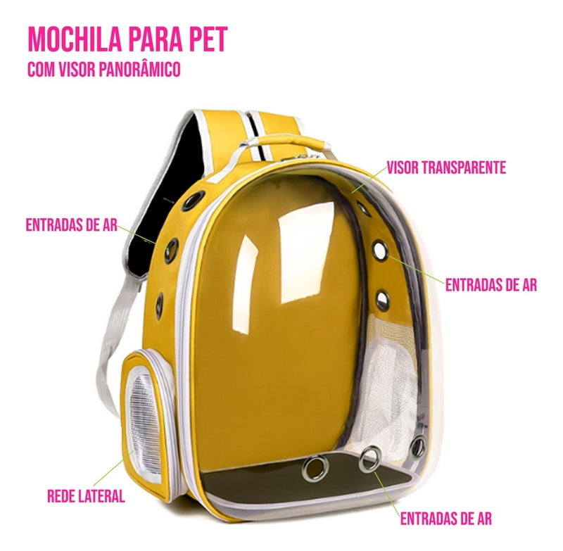 Mochila Para Carregar Gatos Com Capsula Bolha Transparente Cor Cinza