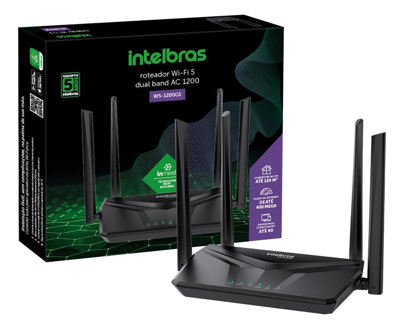 Roteador Wi-fi 5 W5-1200gs Dual Band Ac 1200mbps Intelbras Cor Preto