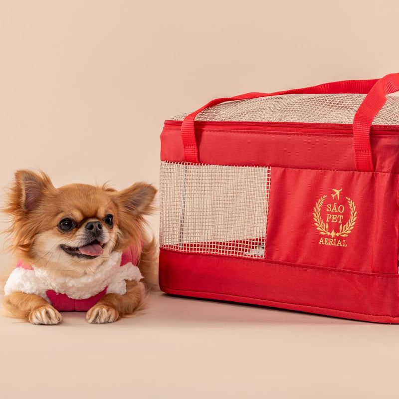 Bolsa de transporte aéreo para pets vermelha modelo latam 40x28x25 cm