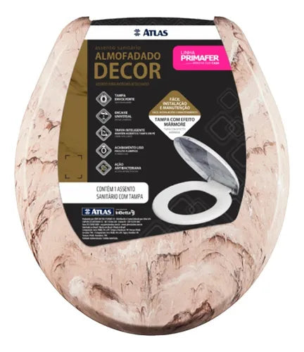 Atlas Decor Bege Assento Tampa De Vaso Sanitário Almofadado Universal Mármore