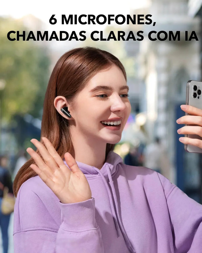 Fone De Ouvido In ear Soundcore by Anker P40i com Cancelamento Ativo de Ruído Automático Graves Poderosos 60H de Reprodução Estojo 2 em 1 Suporte IPX5 Carregamento Sem Fio Bluetooth 5.3 Cor Preto