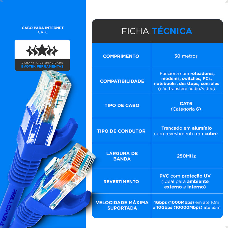 Cabo De Rede Internet 30m Cat6 Crimpado Giga Lan Ethernet