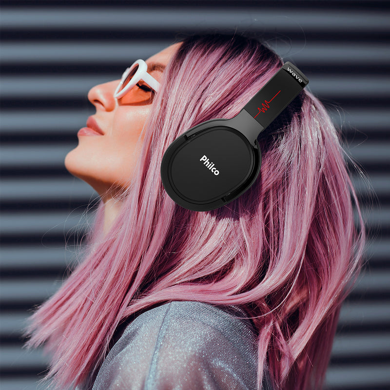 Headphone Philco Bluetooth Pfo01btp Wave Cor Preto Com rádio e leitor SD Microfone integrado