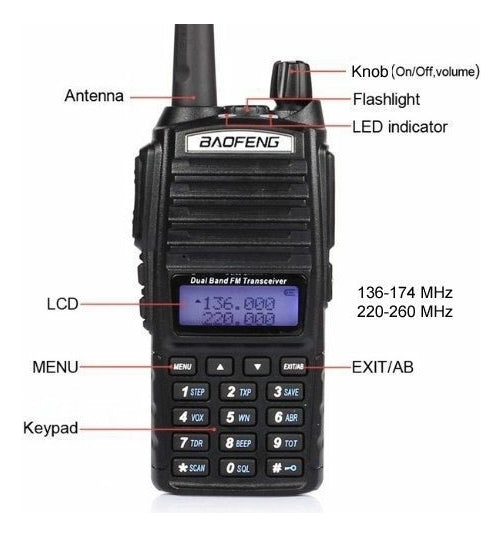 Kit 2 Rádio Ht Comunicador Baofeng Dual Band Uv82 Rádio Fm