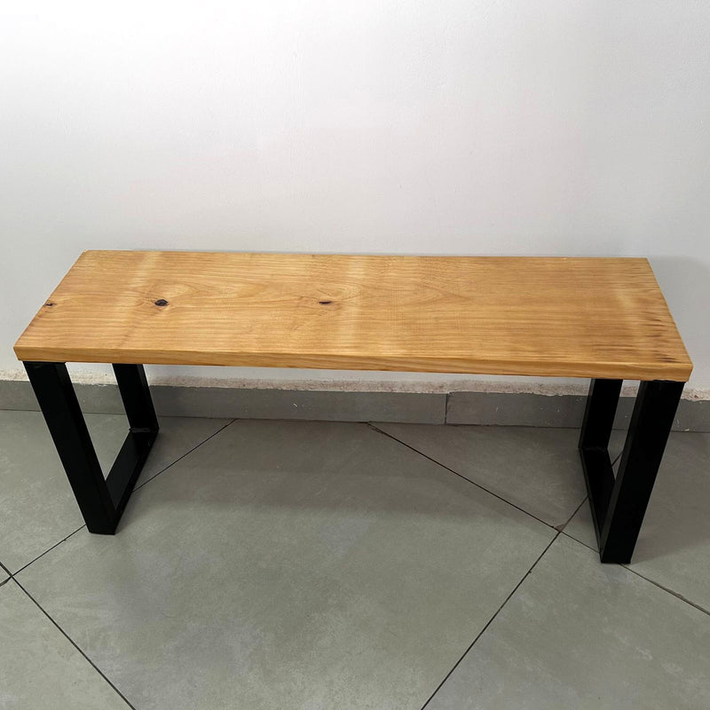 Banco Industrial Rústico Acento Madeira Maciça Pinus E Aço 100cm - Beauty Móveis