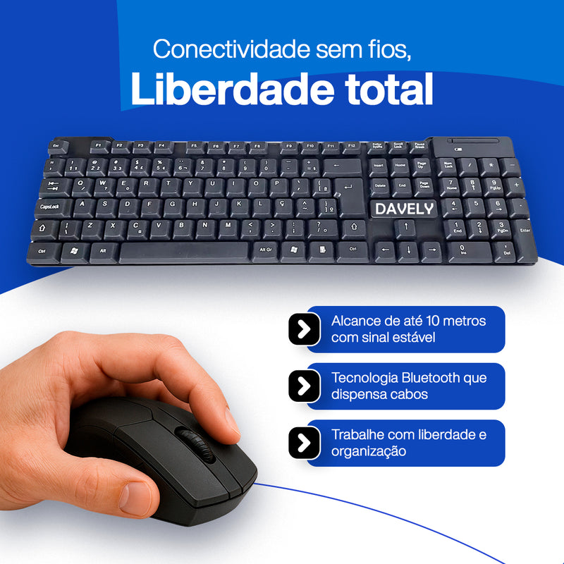 Kit Teclado E Mouse Sem Fio Wireless 2.4g Slim Davely Cor Preto