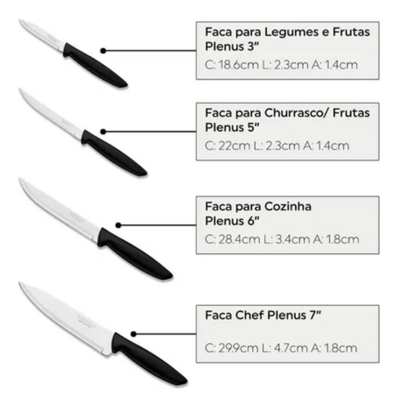 Jogo Facas Tramontina Kit Conjunto Faca Cozinha Churrasco 4p