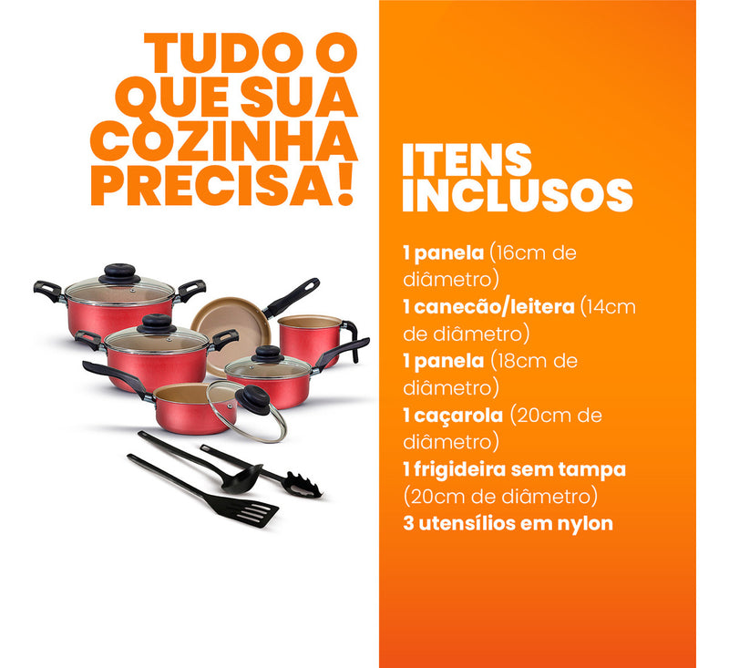 Jogo De Panelas Antiaderente 9 Peças Teflon Várias Cores