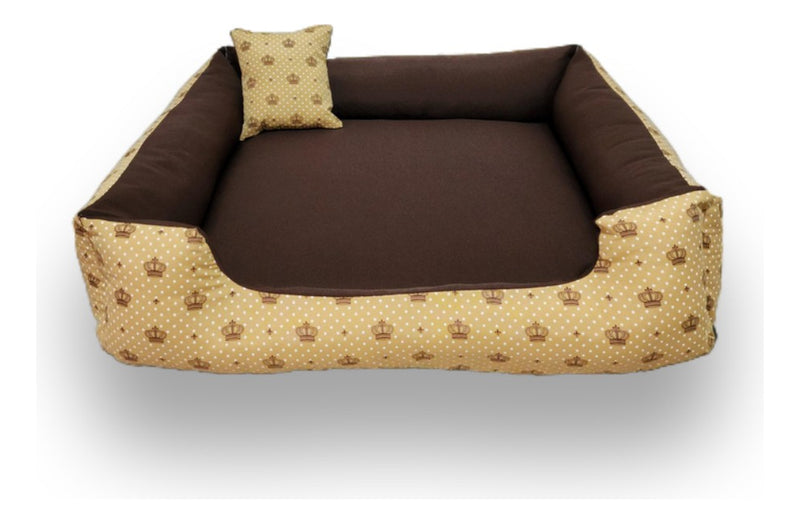 Cama Cachorro 70x70 Cama Pet Pra Cachorro Grande + Manta Cor Marrom De Coroinhas