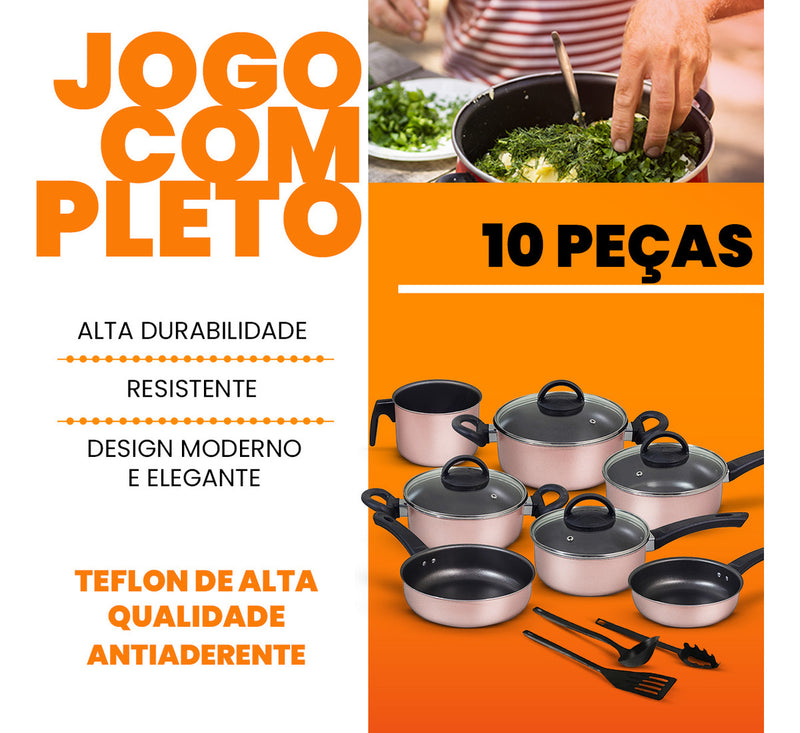 Conjunto Panelas Antiaderente 10 Peças Teflon Várias Cores