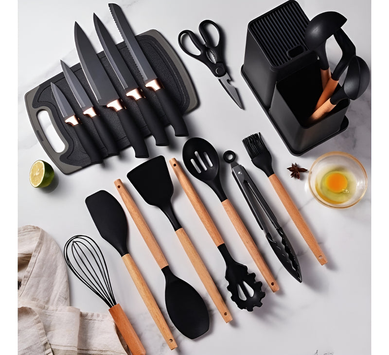 Kit Conjunto 19 Pçs De Utensílios Facas Silicone E Plástico