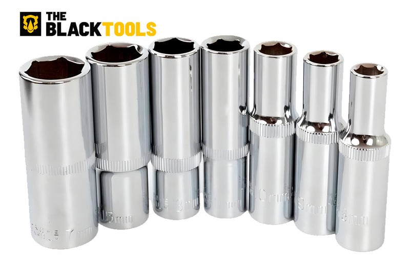 Jogo De Soquetes Longos Sextavado 1/2 Pol Aço Crv 10 A 22mm Tks100 The Black Tools
