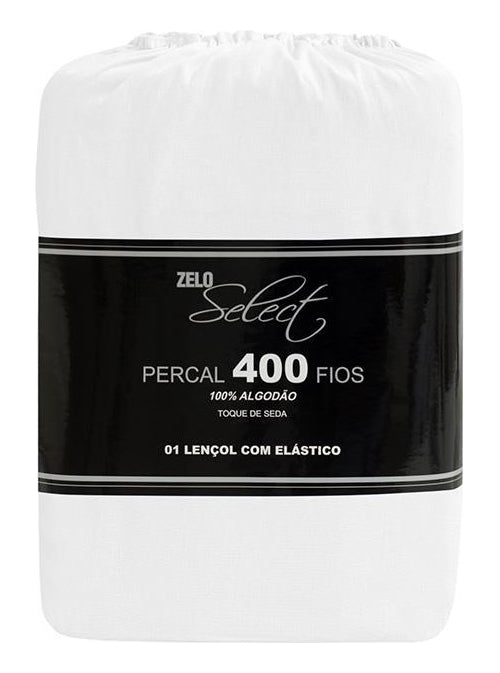 Lençol Zelo Select Com Elástico Queen Percal 400 Fios Branco Desenho do tecido Liso