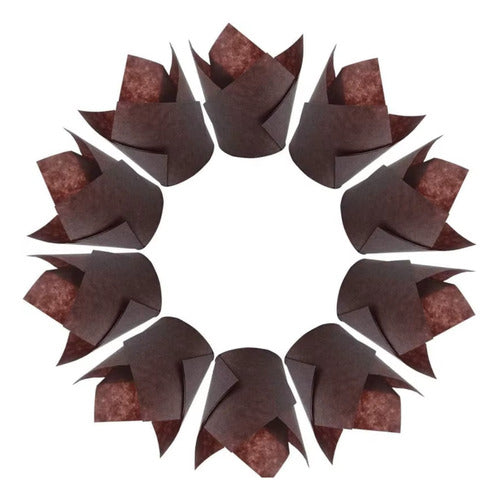 100 Und Forma De Papel Cup Cake Tulipa Marrom