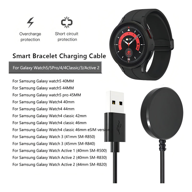 Carregador Samsung Galaxy Watch Classic 4 3 Active2, cabo R500, cor preta