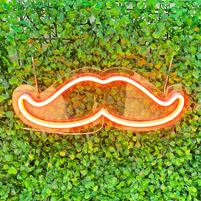 Painel Neon Bigode Moustache Barbearia Iluminação 32 Cm