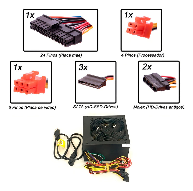 Knup KP-522 fonte de alimentação para PC de 500W