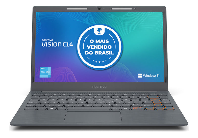 Notebook Positivo Vision C14 Lumina BAR Celeron 4GB 128GB eMMC Tela 14 Polegadas HD Antirreflexo Windows 11 Tecla Link Cinza