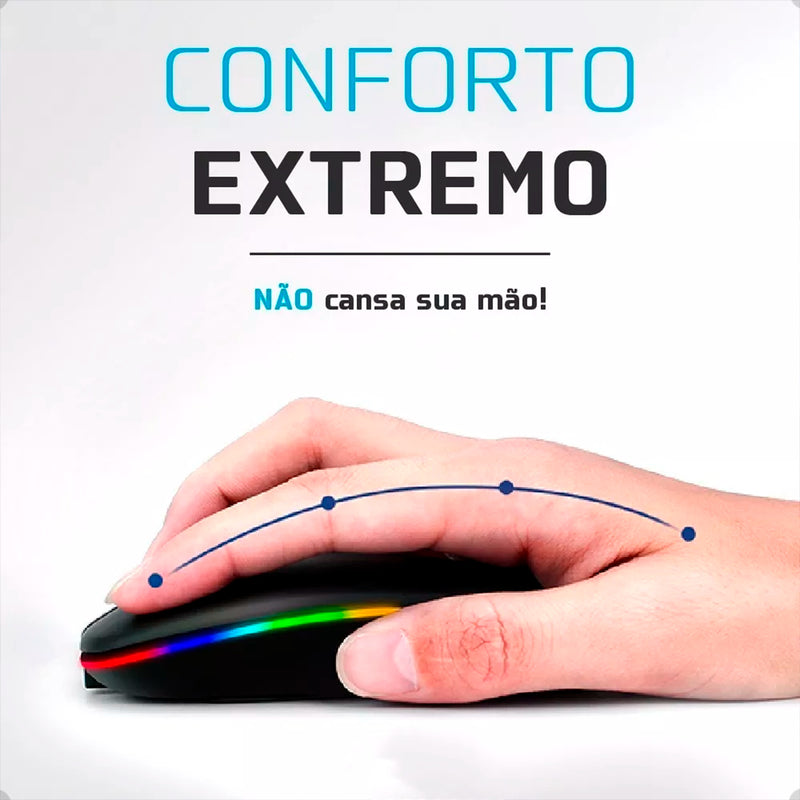 Mouse Sem Fio Recarregável Wireless Optico Led Rgb Ergonômico Sem Fio Para Pc Desktop Notebook Tablet Smartphone Davely Cinza