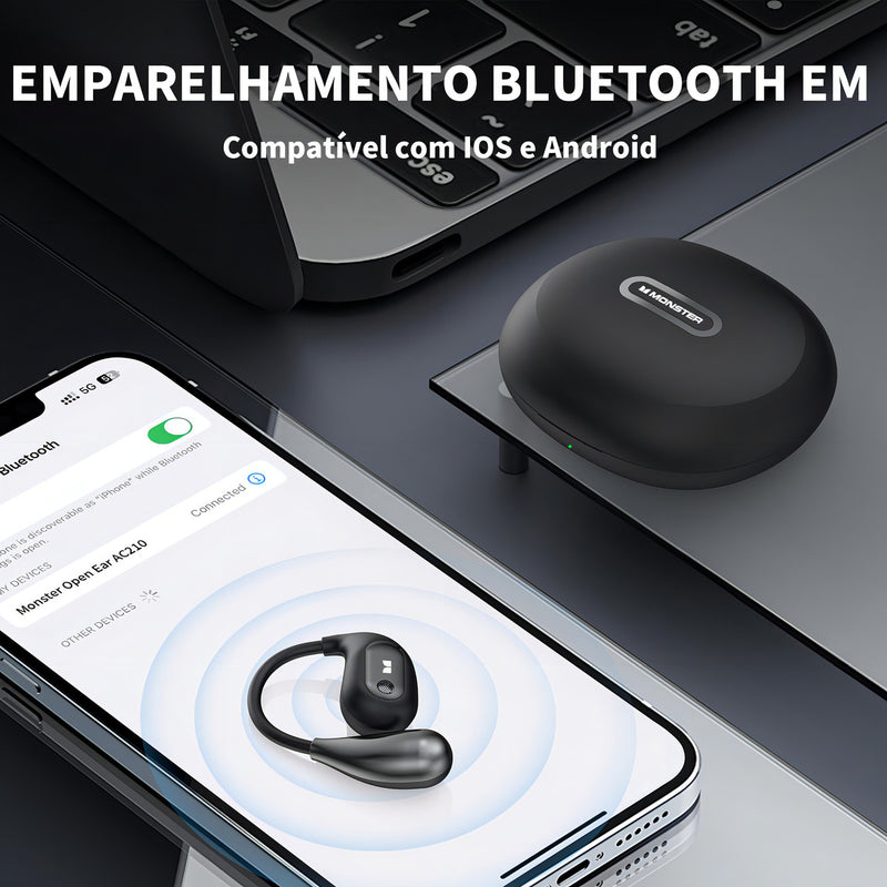 Fone de Ouvido Sem Fio Bluetooth para Jogos Monster a Prova D'água Ipx6 Microfone Hd Integrado Fones Intra Auriculares com Cancelamento de Ruído Fone de Ouvido Esportivo Bluetooth Preto