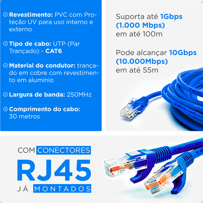 Cabo De Rede Internet 30m Cat6 Crimpado Giga Lan Ethernet