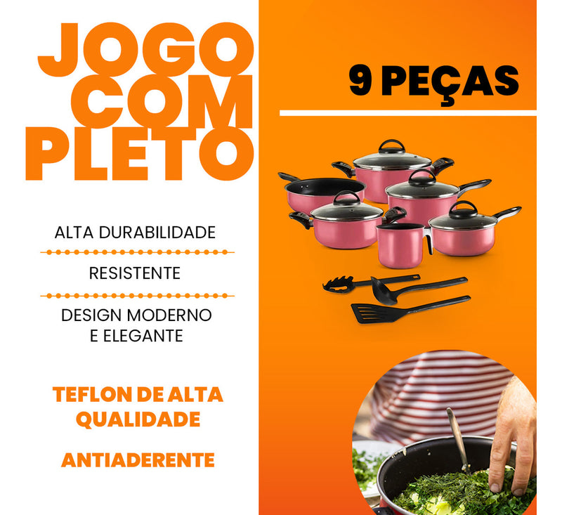 Jogo De Panelas Antiaderente 9 Peças Teflon Várias Cores