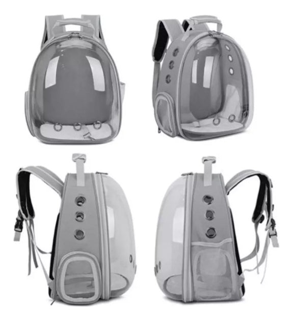 Mochila Para Carregar Gatos Com Capsula Bolha Transparente Cor Cinza